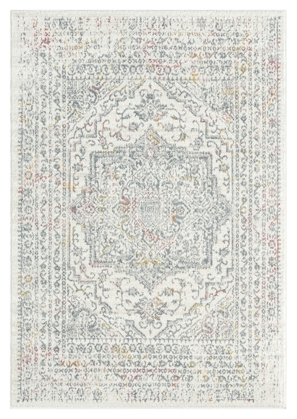 Nasya Pink Yellow and Grey Traditional Medallion Rug *NO RETURNS UNLESS FAULTY