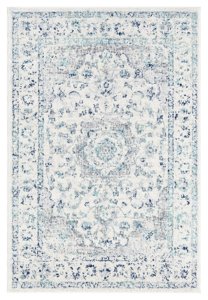 Noor Blue and Ivory Traditional Distressed Rug