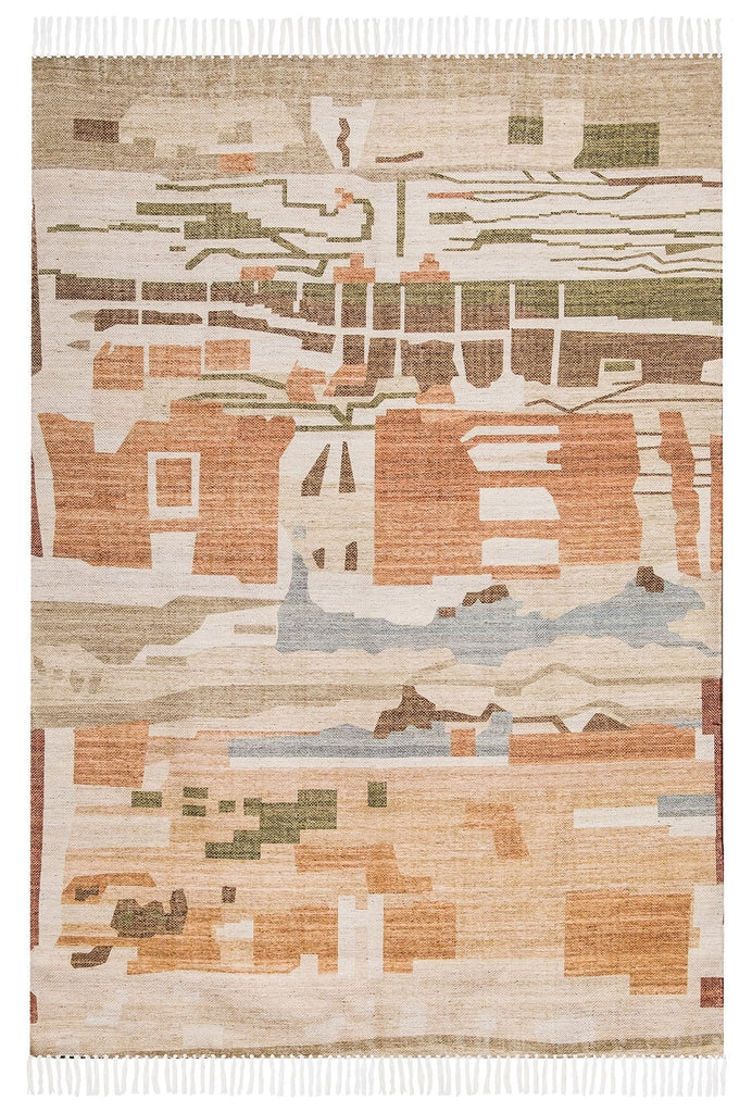 Allegra Orange and Cream Multi-Colour Abstract Tribal Indoor Outdoor Rug