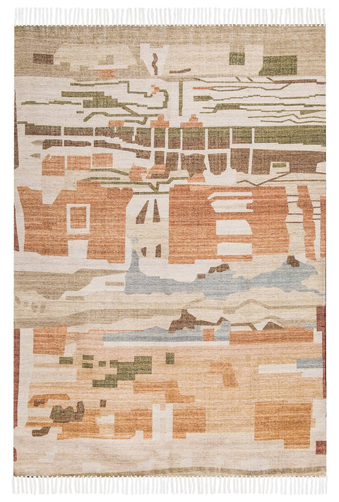 Allegra Orange and Cream Multi-Colour Abstract Tribal Indoor Outdoor Rug