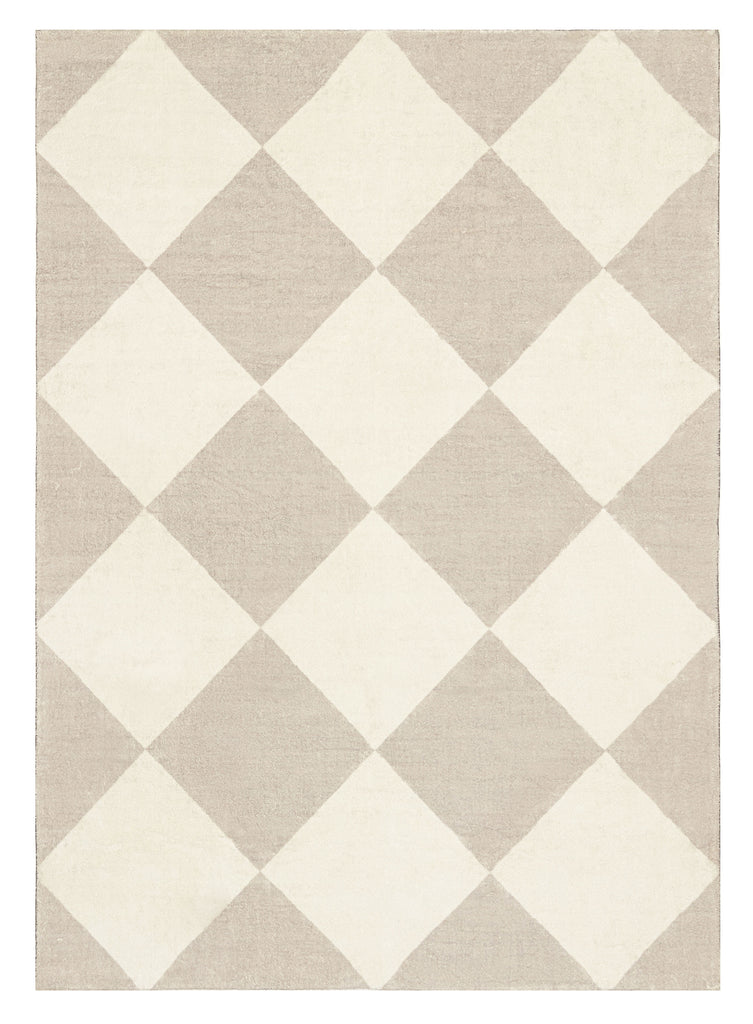 Anastasia Grey Cream Checkered Washable Rug