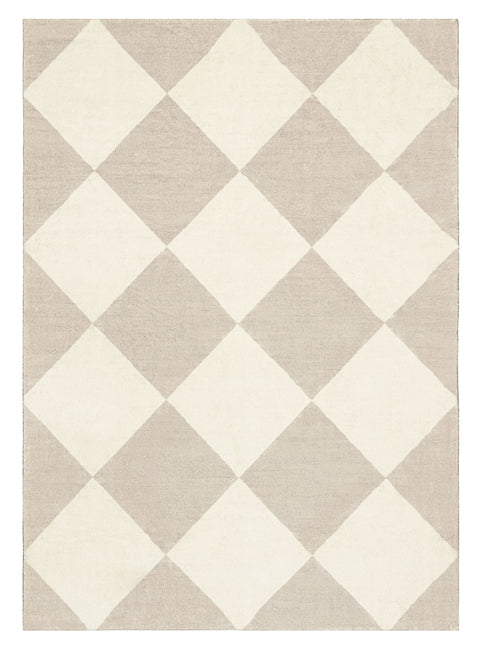 Anastasia Grey Cream Checkered Washable Rug