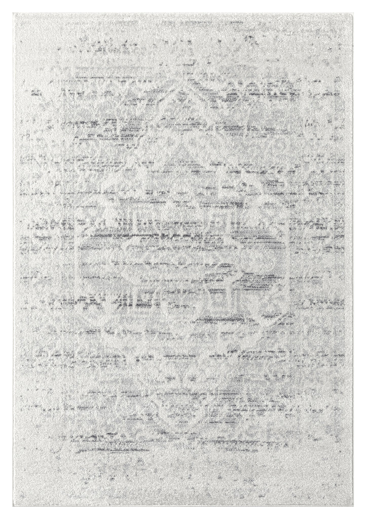 Andra Grey and Ivory Traditional Distressed Rug