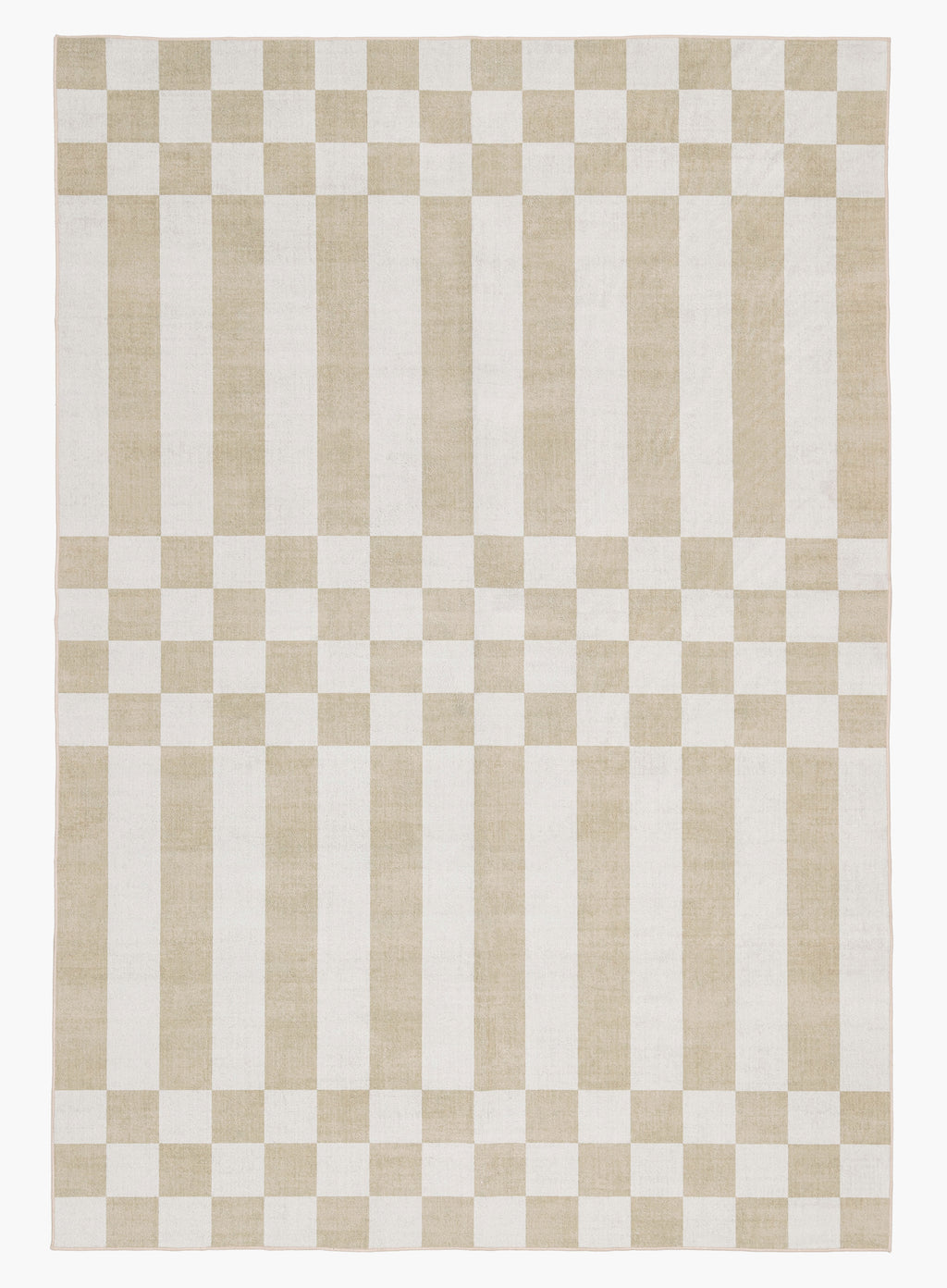 Anette Light Brown and White Checkered and Striped Washable Rug