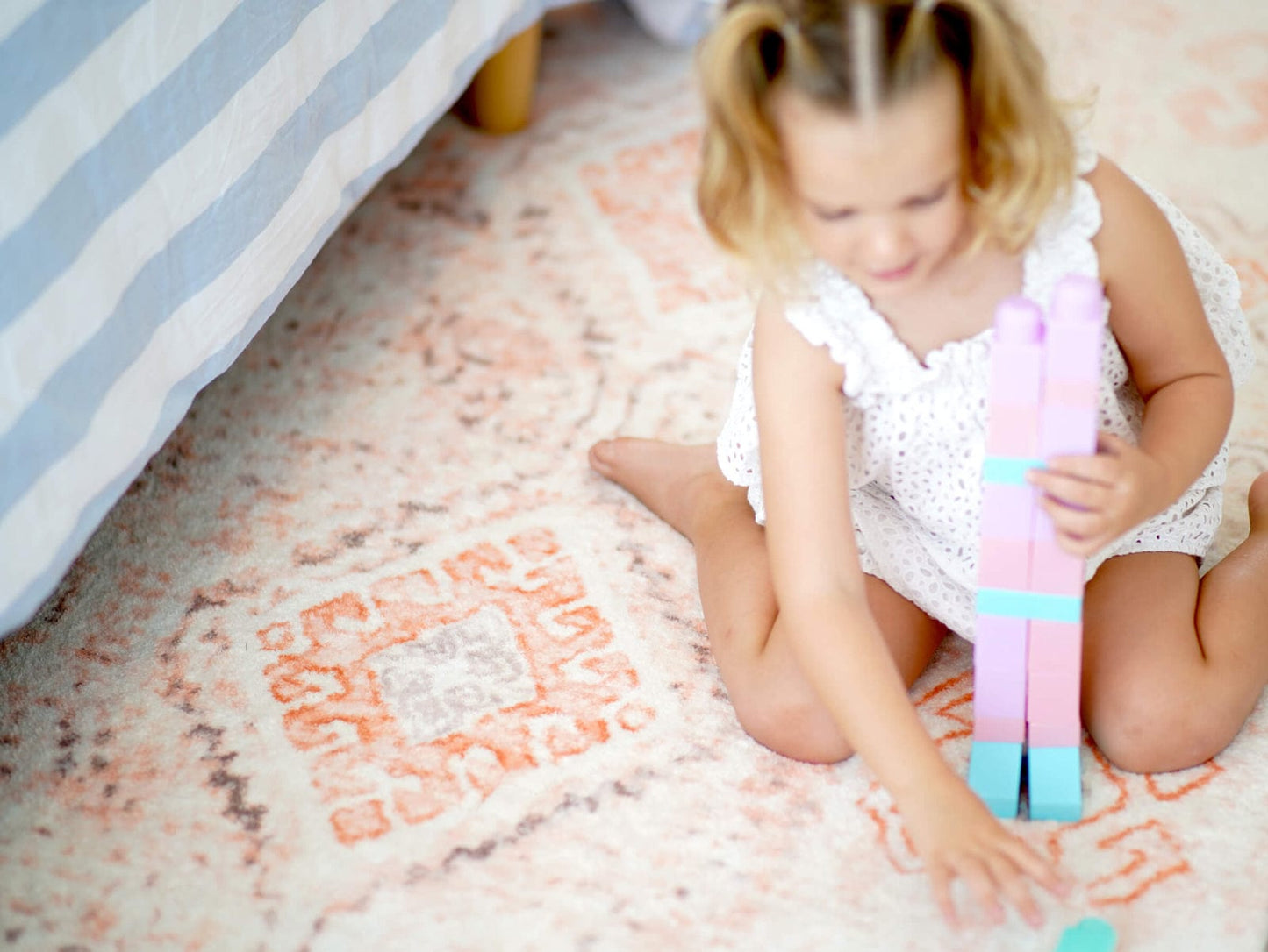 Caitlin Orange and Peach Tribal Pattern Washable Rug