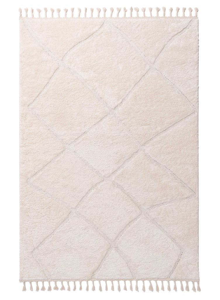 Calypso Ivory Cream Textured Tribal Tassel Rug