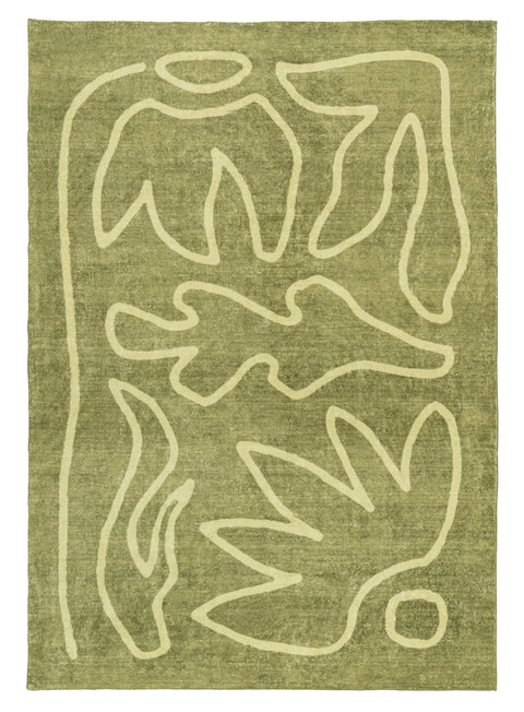 Canali Green Hand Drawn Washable Rug