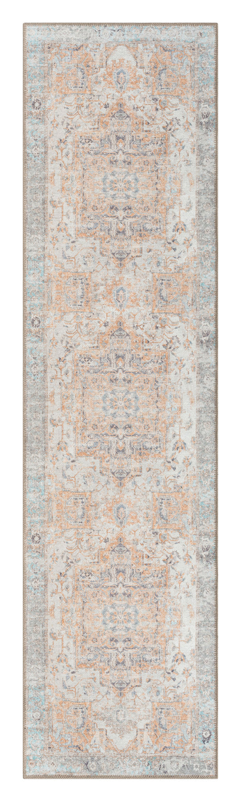 Ceren Orange and Blue Traditional Distressed Washable Runner Rug