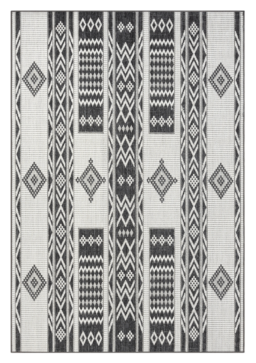 Chenoa Charcoal and Ivory Tribal Flatweave Indoor Outdoor Rug