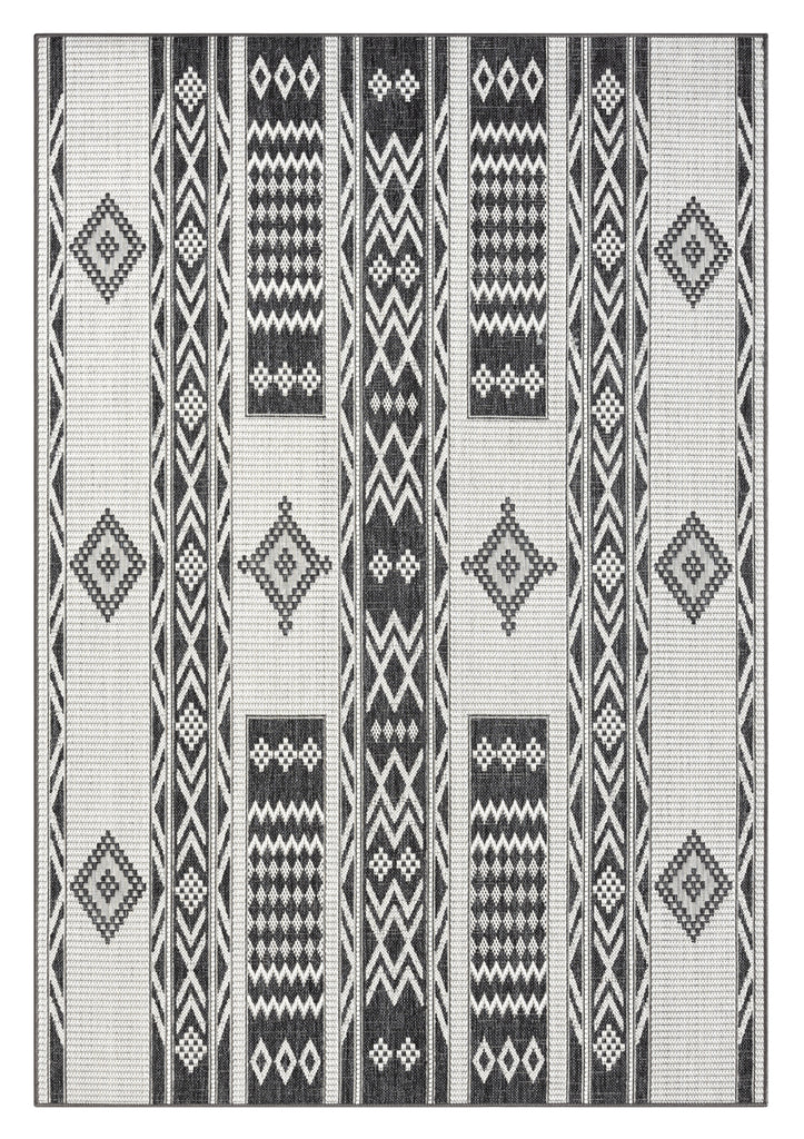 Chenoa Charcoal and Ivory Tribal Flatweave Indoor Outdoor Rug
