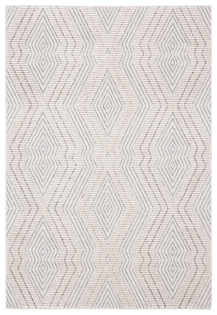Dayna Ivory and Grey Textured Diamond Tribal Rug