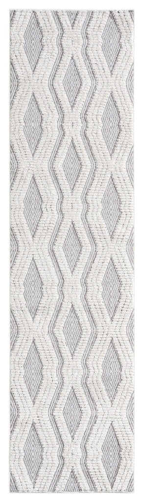 Dayna Ivory and Grey Textured Diamond Tribal Runner Rug