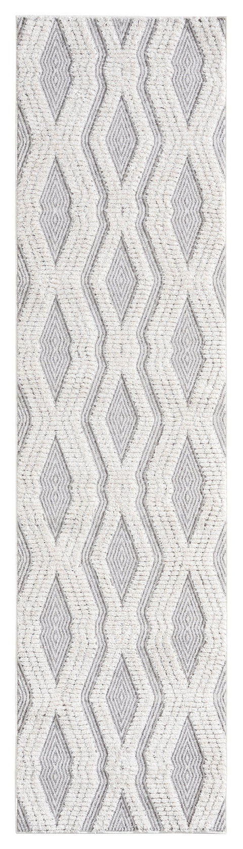 Dayna Ivory and Grey Textured Diamond Tribal Runner Rug
