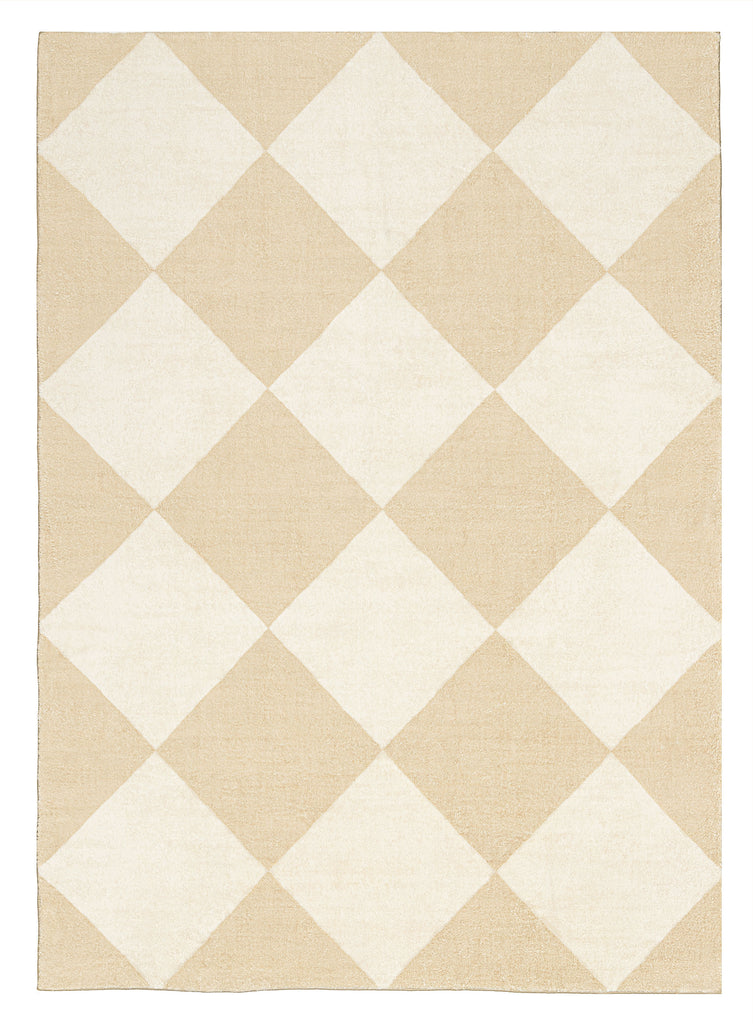 Doutzen Beige Cream Checkered Washable Rug