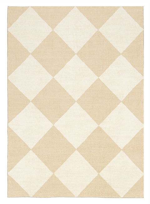Doutzen Beige Cream Checkered Washable Rug
