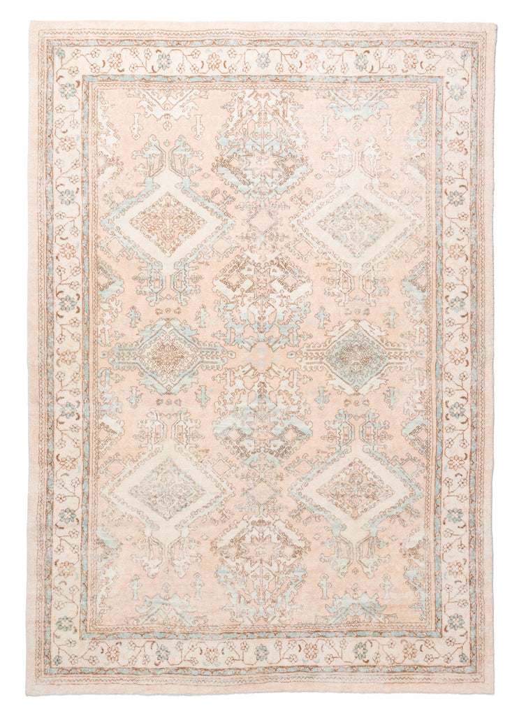 Edwina Peach and Blue Distressed Washable Rug