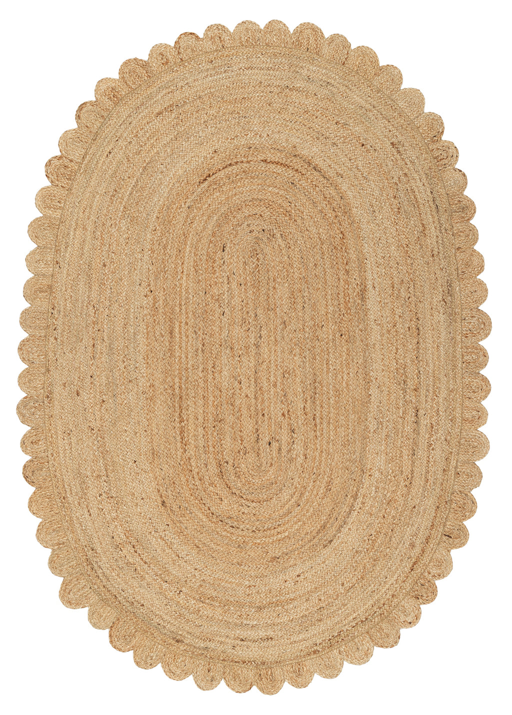 Ejiya Natural Brown Scalloped Jute Oval Rug