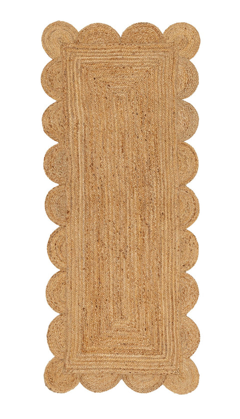 Ejiya Natural Brown Scalloped Jute Runner Rug