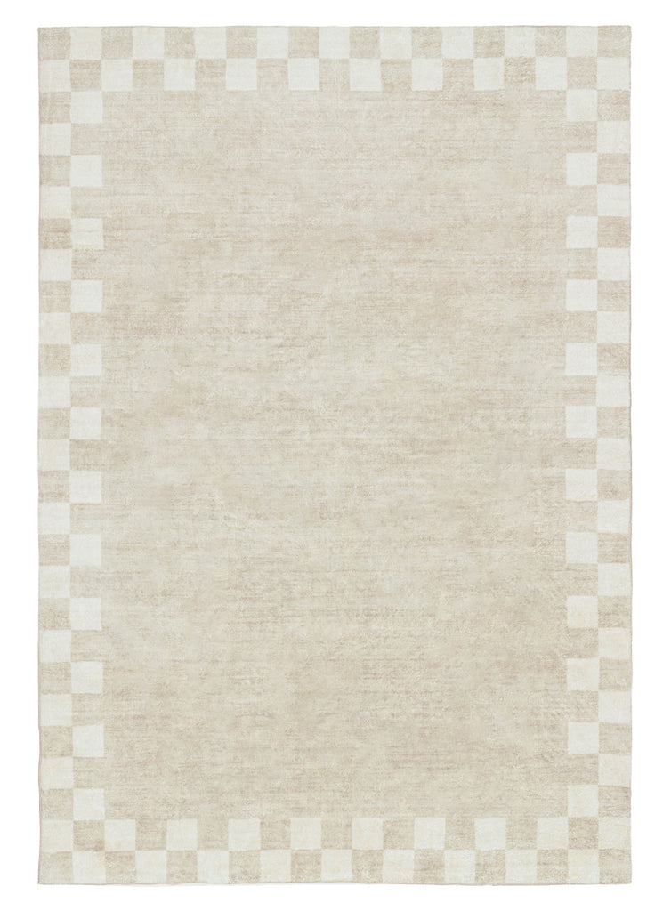 Eliora Grey Checkered Border Washable Rug