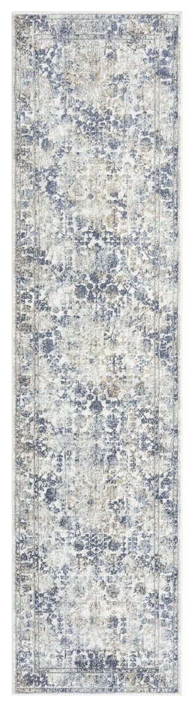 Elletra Cream And Navy Floral Motif Runner Rug *NO RETURNS UNLESS FAULTY