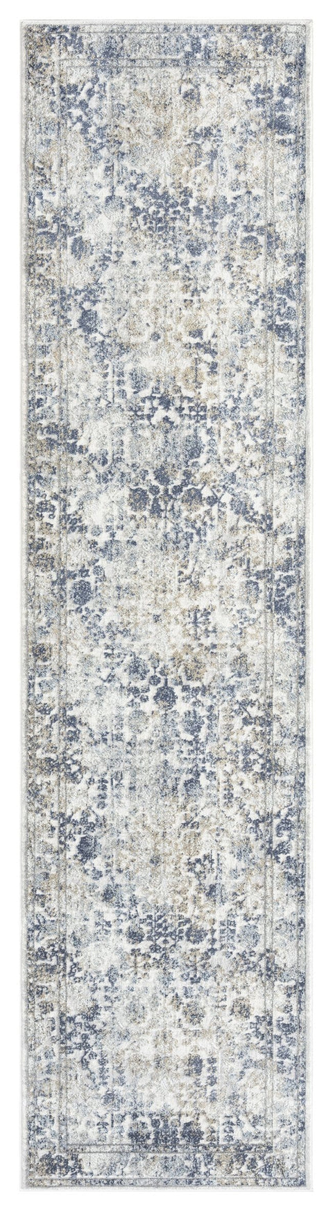 Elletra Cream And Navy Floral Motif Runner Rug *NO RETURNS UNLESS FAULTY