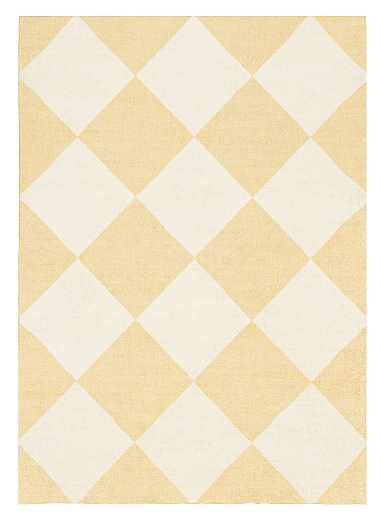 Ellis Yellow Cream Checkered Washable Rug
