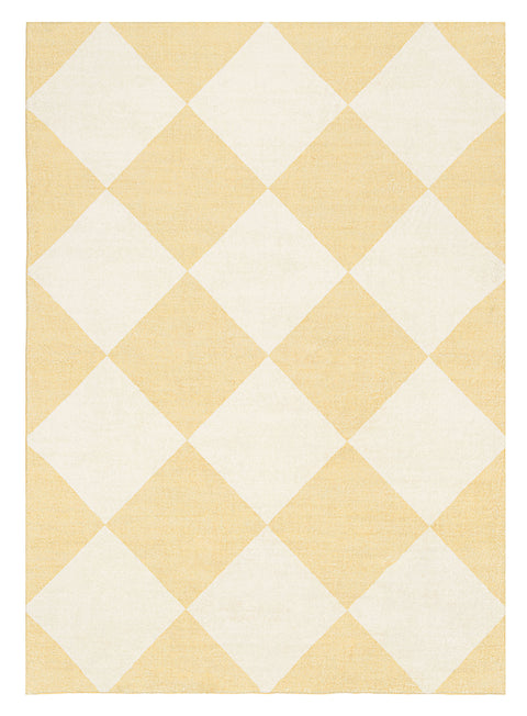 Ellis Yellow Cream Checkered Washable Rug