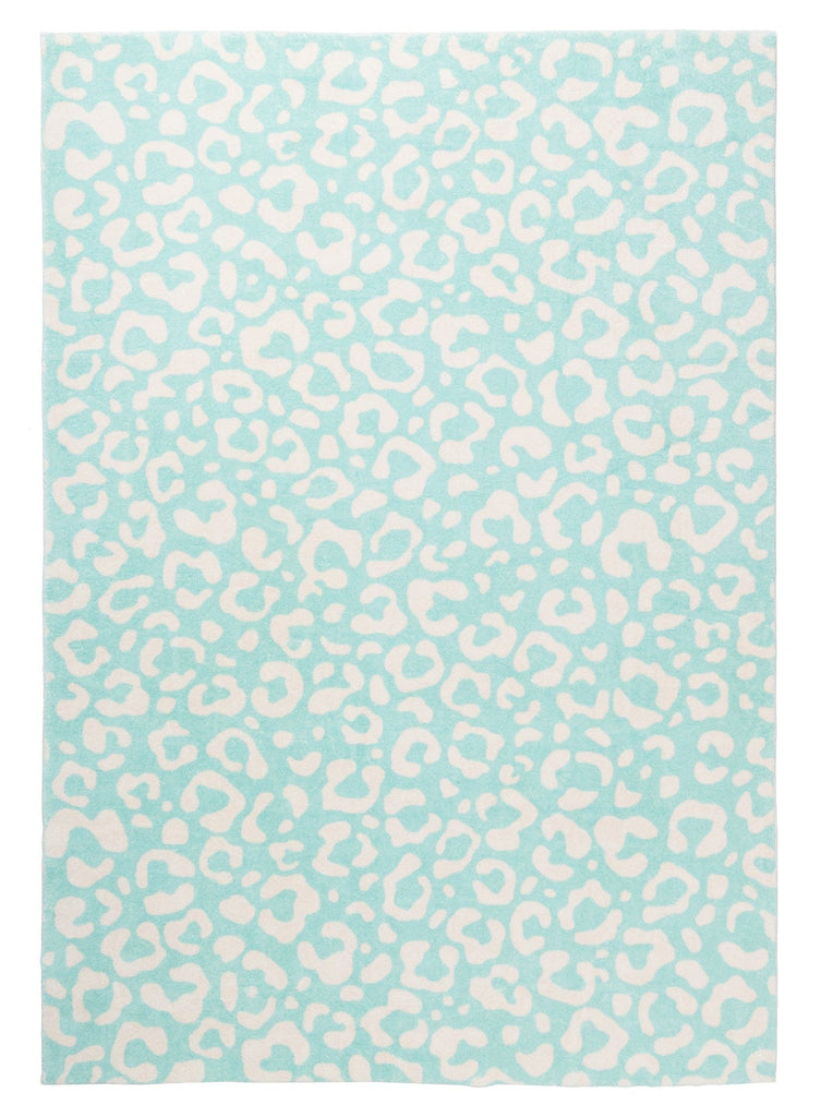 Esmeralda Pink and  Mint Green Leopard Print Washable Rug