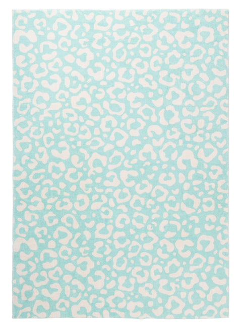 Esmeralda Pink and  Mint Green Leopard Print Washable Rug