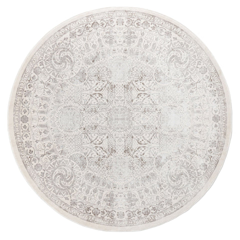 Esmeray Ivory And Grey Traditional Distressed Round Rug