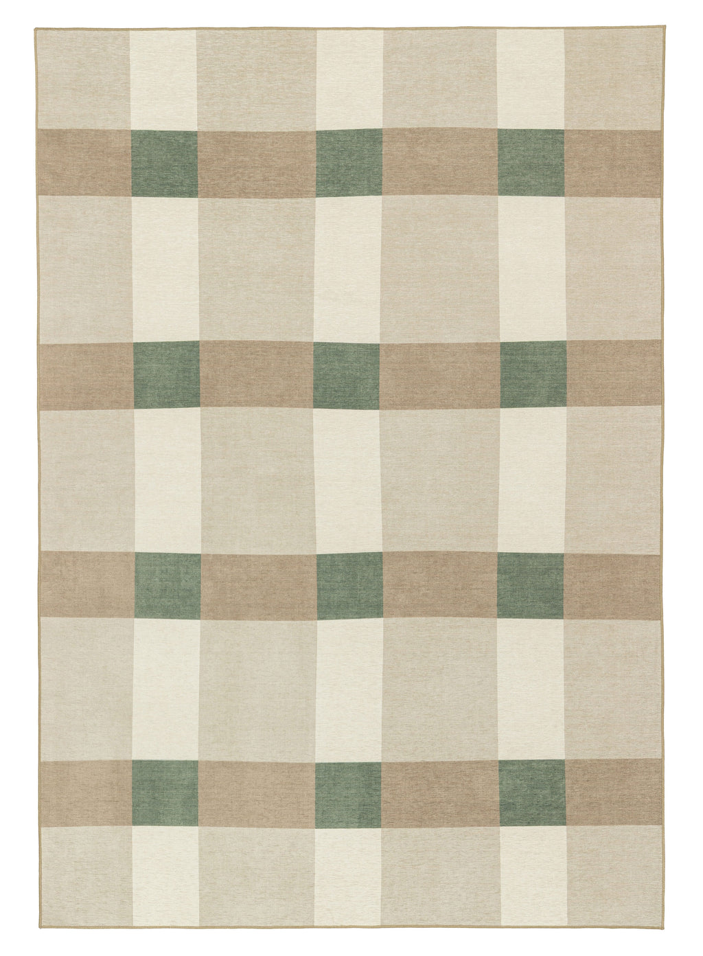 Forio Beige Ivory and Olive Green Checkered Indoor Outdoor Rug