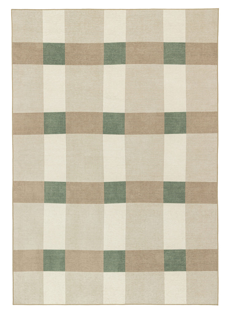 Forio Beige Ivory and Olive Green Checkered Indoor Outdoor Rug