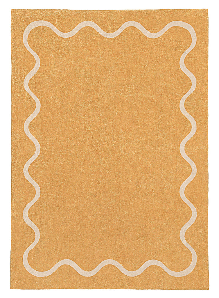 Frida Mustard and Cream Wiggle Bordered Washable Rug