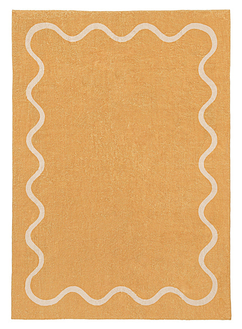 Frida Mustard and Cream Wiggle Bordered Washable Rug
