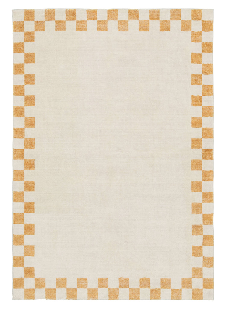 Gadise Yellow Mustard Checkered Border Washable Rug