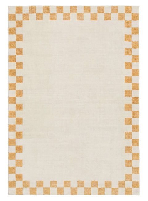 Gadise Yellow Mustard Checkered Border Washable Rug