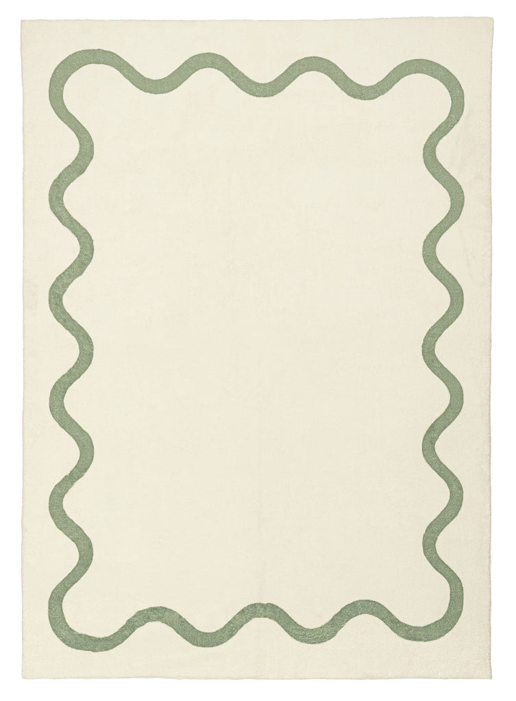 Jamie Green Wiggle Bordered Washable Rug