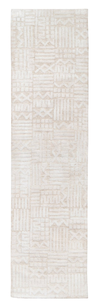 Kalinda Beige and Ivory Geometric Tribal Runner Rug