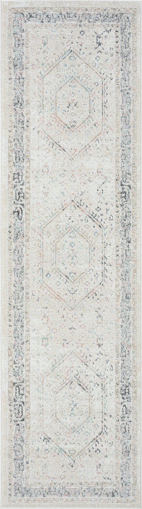 Katya Cream And Grey Multi-Colour Traditional Floral Runner Rug