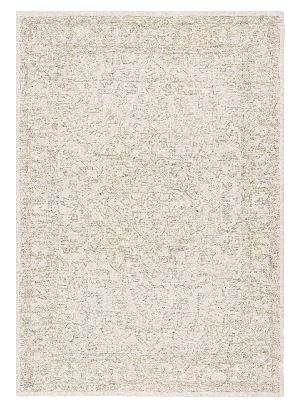 Keena Ivory Gray Medallion Tufted Wool Rug