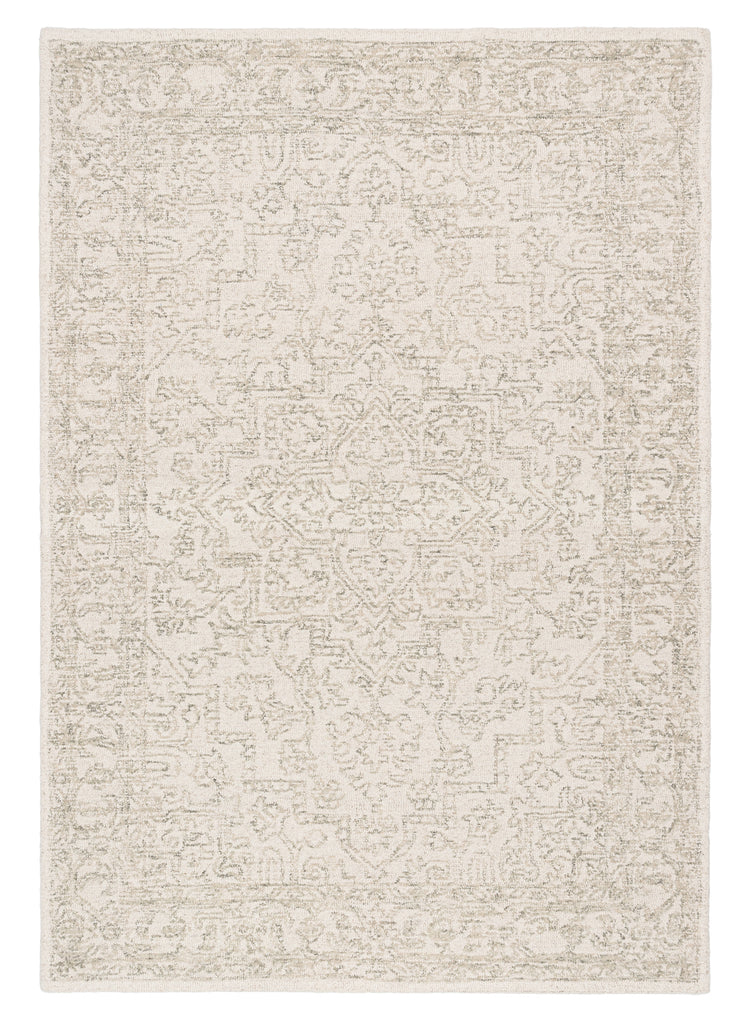 Keena Ivory Gray Medallion Tufted Wool Rug