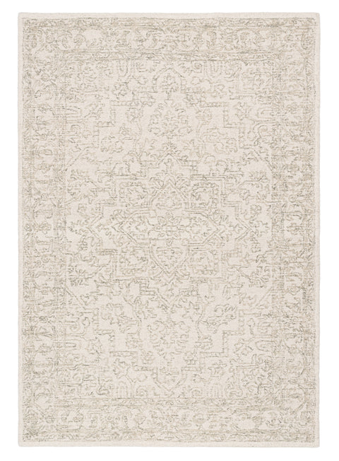 Keena Ivory Gray Medallion Tufted Wool Rug