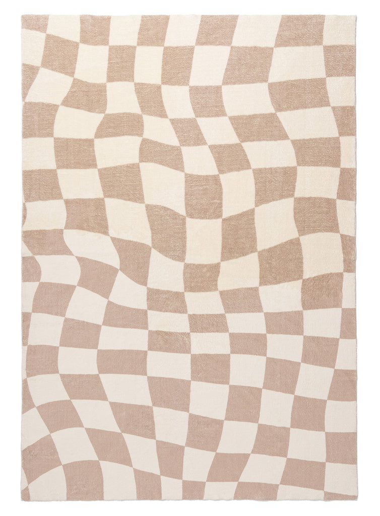 Logan Beige and Ivory Abstract Checkered Washable Rug