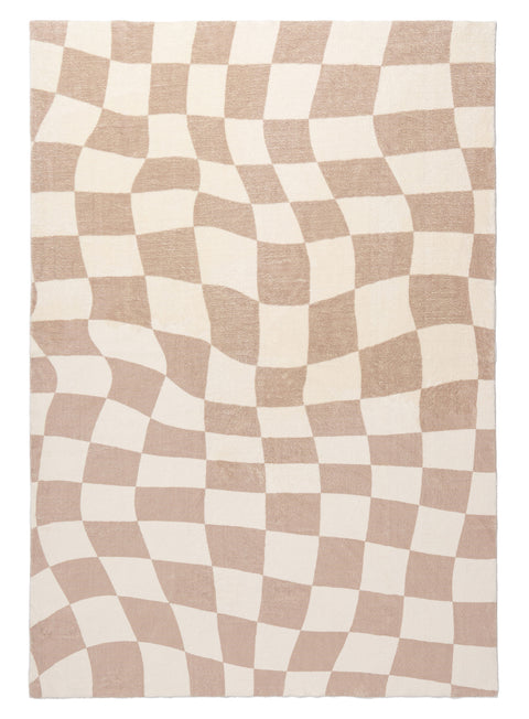 Logan Beige and Ivory Abstract Checkered Washable Rug