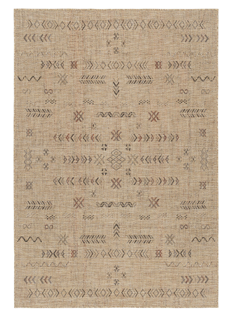 Loom Sand Beige and Stone Tribal Pattern Indoor Outdoor Rug