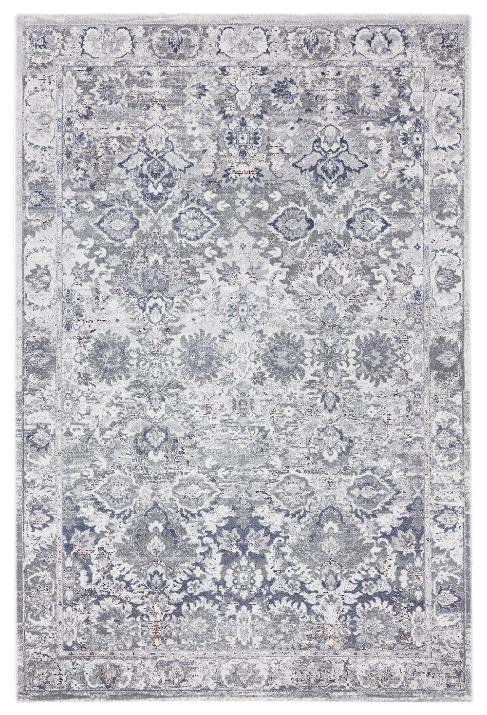 Lorna Grey Blue and Ivory Transitional Distressed Motif Rug