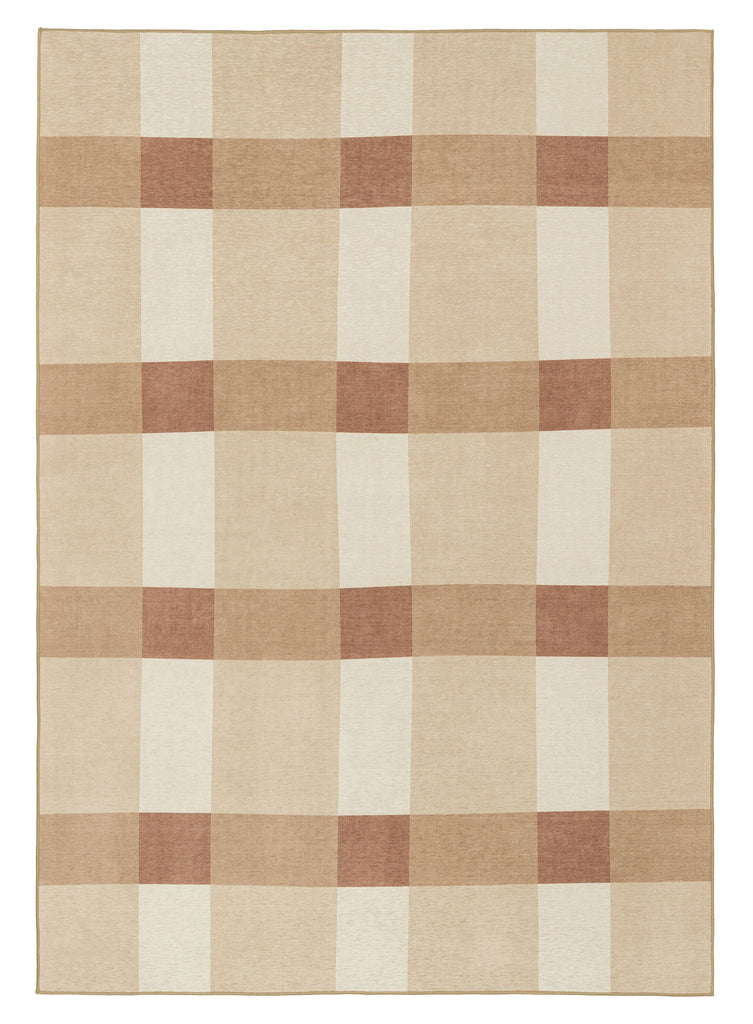 Lucca Beige Ivory and Terracotta Checkered Indoor Outdoor Rug
