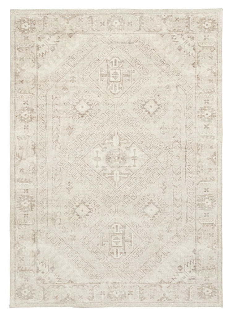 Lucille Cream and Beige Distressed Washable Rug