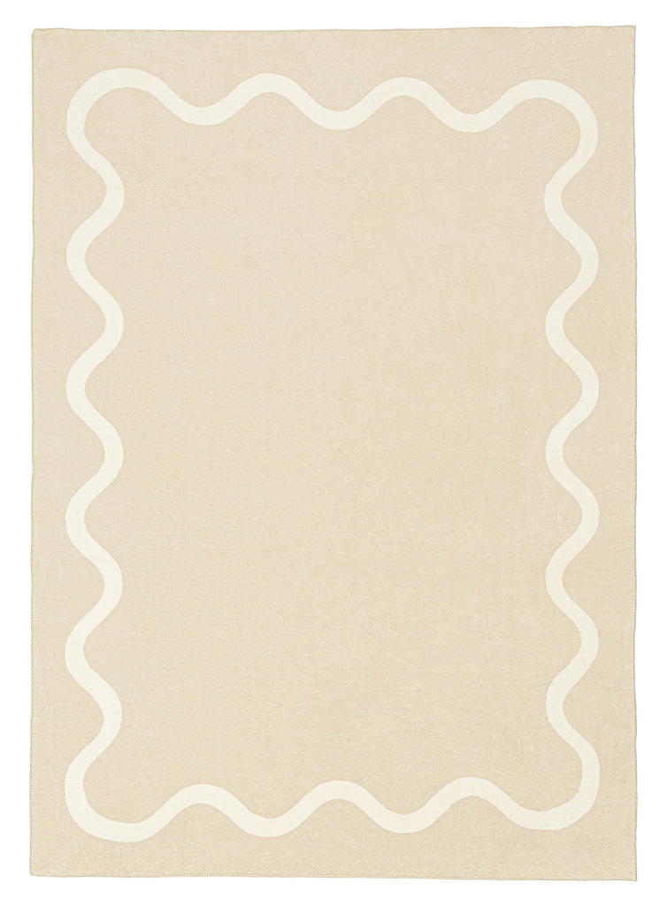 Mahali Beige Ivory Wiggle Bordered Washable Rug