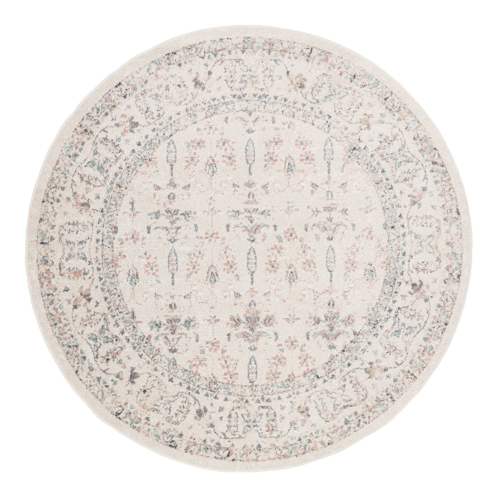 Maplewood Cream and Pink Traditional Round Rug